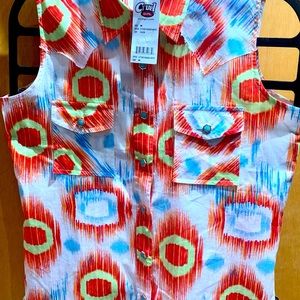 NWT Cruel Girl IKAT print snap front sleeveless Western top Medium 40 bust